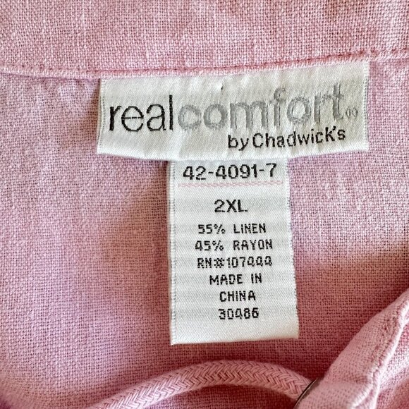 Real Comfort by Chadwick's Shirt Womens 2XL Pink Linen Blend Lace Up Cottagecore - Picture 5 of 9